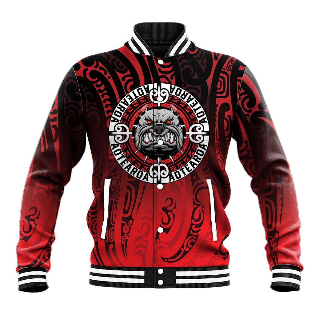 Aotearoa Bulldog Baseball Jacket New Zealand Kowhaiwhai Tribal LT9 Unisex Red - Polynesian Pride