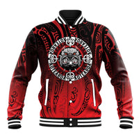 Aotearoa Bulldog Baseball Jacket New Zealand Kowhaiwhai Tribal LT9 Unisex Red - Polynesian Pride
