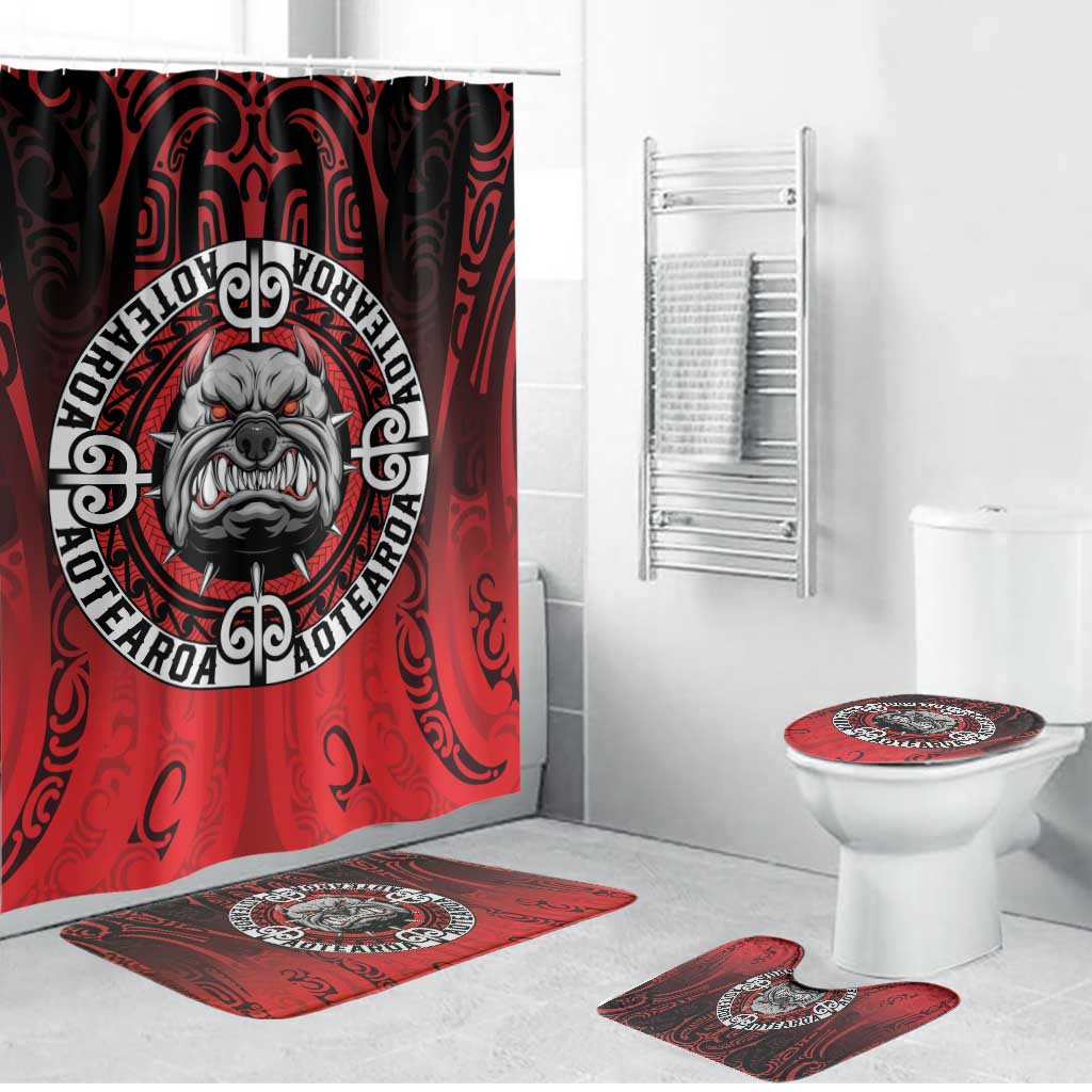 Aotearoa Bulldog Bathroom Set New Zealand Kowhaiwhai Tribal LT9 Bathroom Set (4 pcs) Red - Polynesian Pride