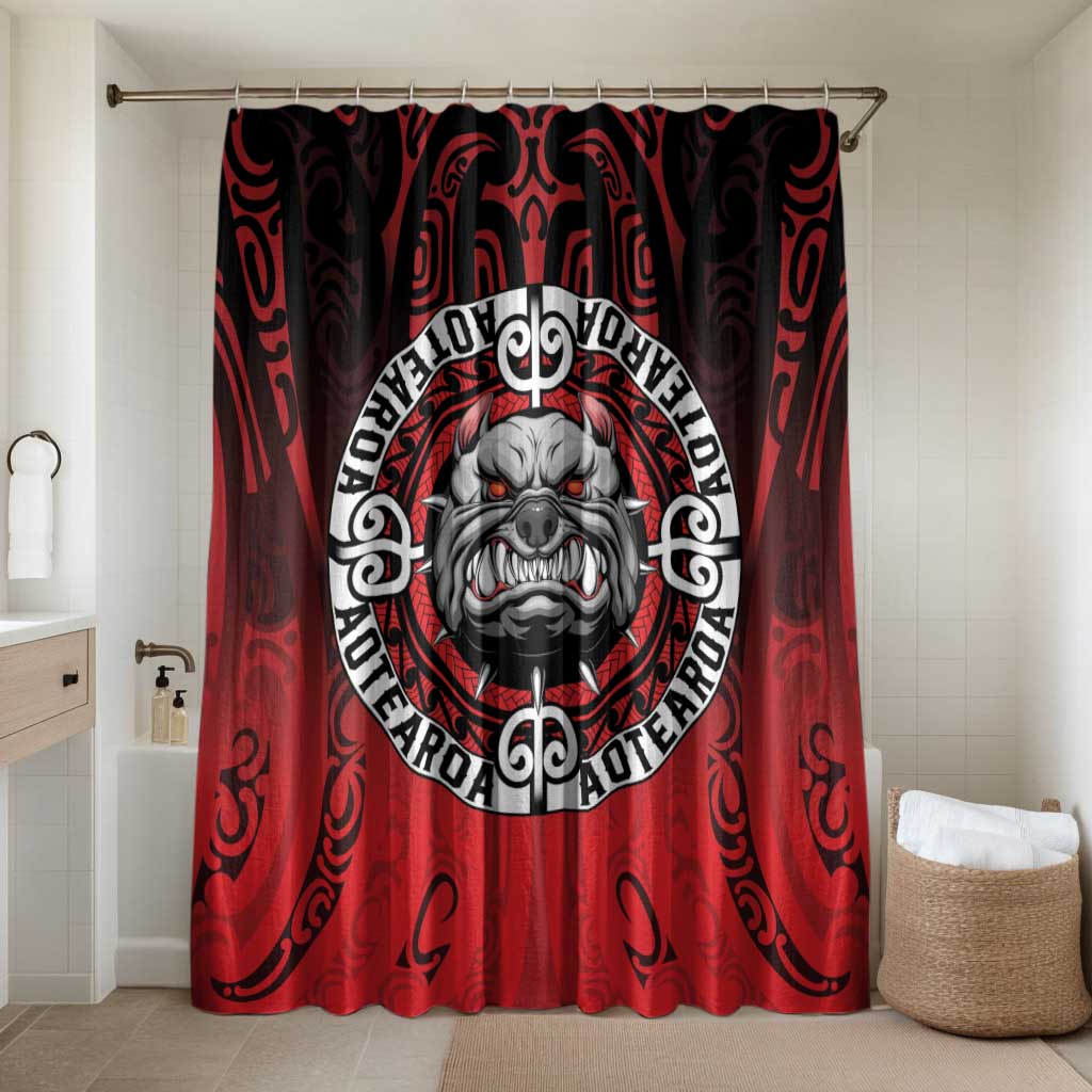 Aotearoa Bulldog Bathroom Set New Zealand Kowhaiwhai Tribal LT9 Shower Curtain Only Red - Polynesian Pride