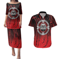 Aotearoa Bulldog Couples Matching Puletasi and Hawaiian Shirt New Zealand Kowhaiwhai Tribal LT9 Red - Polynesian Pride