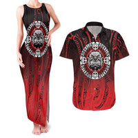 Aotearoa Bulldog Couples Matching Tank Maxi Dress and Hawaiian Shirt New Zealand Kowhaiwhai Tribal LT9 Red - Polynesian Pride