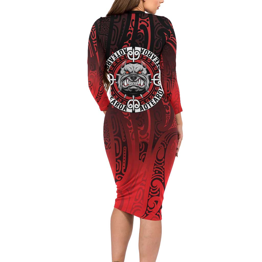 Aotearoa Bulldog Family Matching Long Sleeve Bodycon Dress and Hawaiian Shirt New Zealand Kowhaiwhai Tribal LT9 - Polynesian Pride