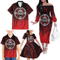 Aotearoa Bulldog Family Matching Off The Shoulder Long Sleeve Dress and Hawaiian Shirt New Zealand Kowhaiwhai Tribal LT9 - Polynesian Pride
