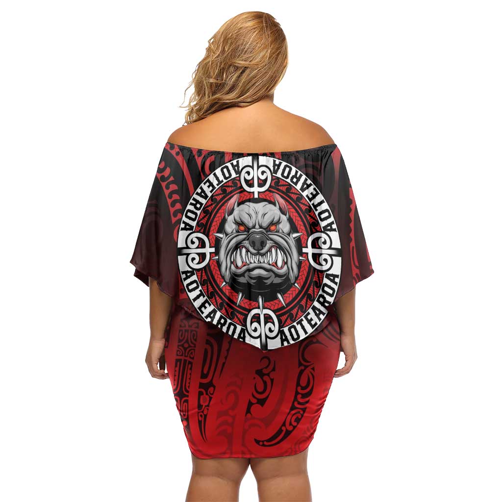 Aotearoa Bulldog Family Matching Off Shoulder Short Dress and Hawaiian Shirt New Zealand Kowhaiwhai Tribal LT9 - Polynesian Pride