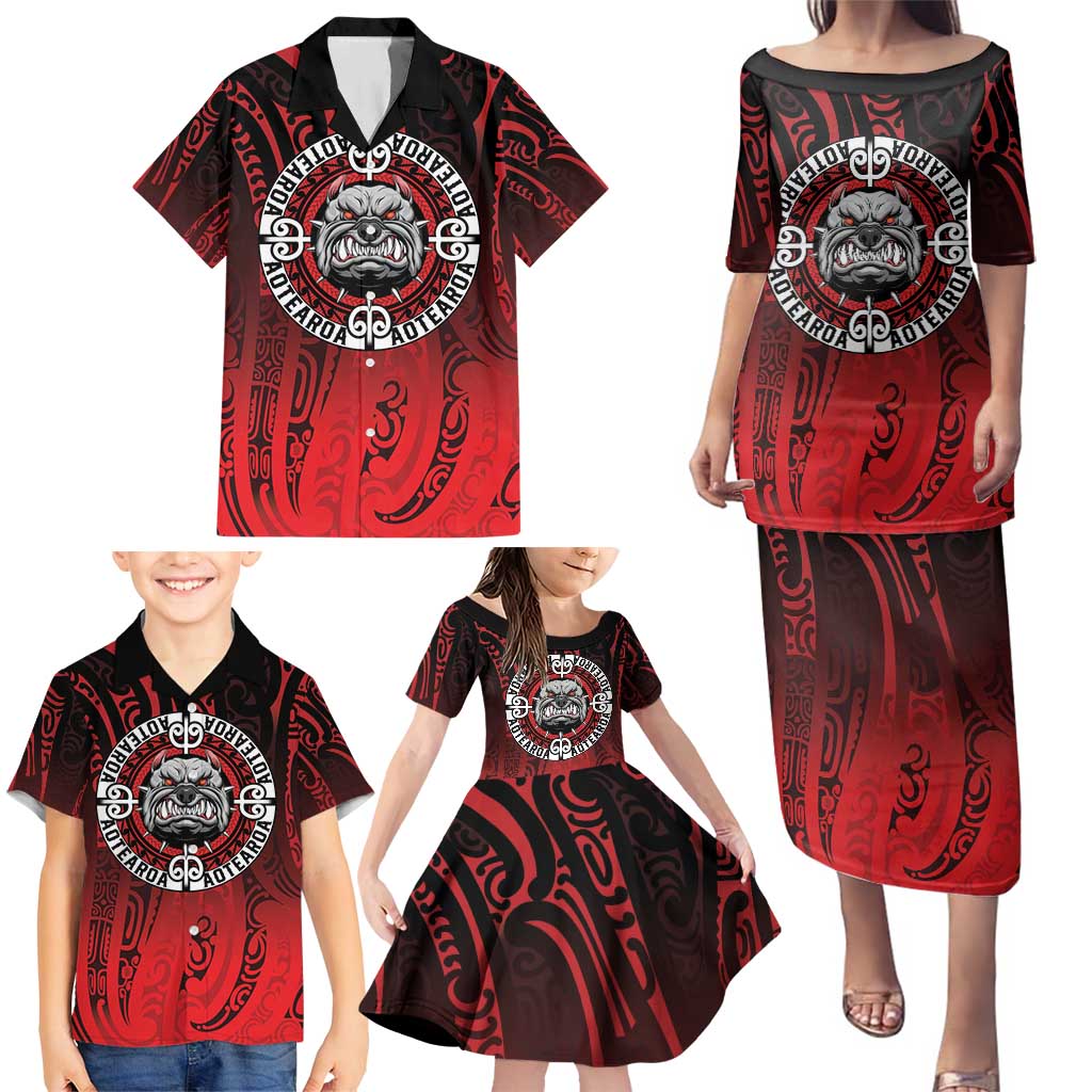 Aotearoa Bulldog Family Matching Puletasi and Hawaiian Shirt New Zealand Kowhaiwhai Tribal LT9 - Polynesian Pride
