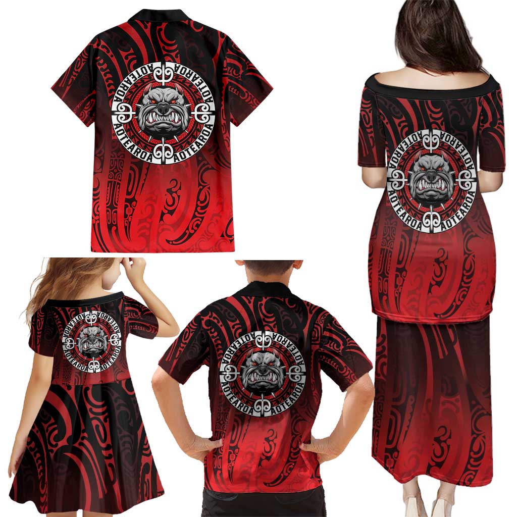 Aotearoa Bulldog Family Matching Puletasi and Hawaiian Shirt New Zealand Kowhaiwhai Tribal LT9 - Polynesian Pride