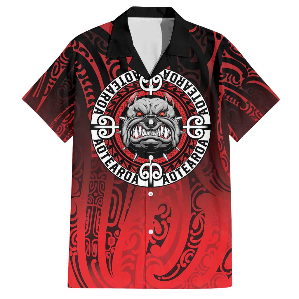 Aotearoa Bulldog Family Matching Puletasi and Hawaiian Shirt New Zealand Kowhaiwhai Tribal LT9 Dad's Shirt - Short Sleeve Red - Polynesian Pride