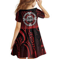 Aotearoa Bulldog Family Matching Short Sleeve Bodycon Dress and Hawaiian Shirt New Zealand Kowhaiwhai Tribal LT9 - Polynesian Pride
