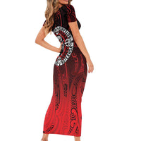 Aotearoa Bulldog Family Matching Short Sleeve Bodycon Dress and Hawaiian Shirt New Zealand Kowhaiwhai Tribal LT9 - Polynesian Pride