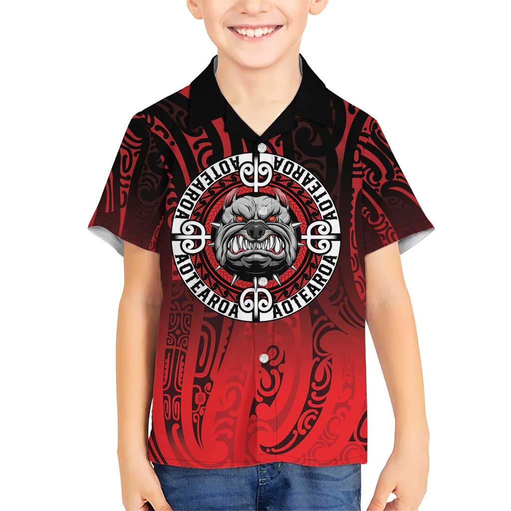 Aotearoa Bulldog Family Matching Short Sleeve Bodycon Dress and Hawaiian Shirt New Zealand Kowhaiwhai Tribal LT9 Son's Shirt Red - Polynesian Pride