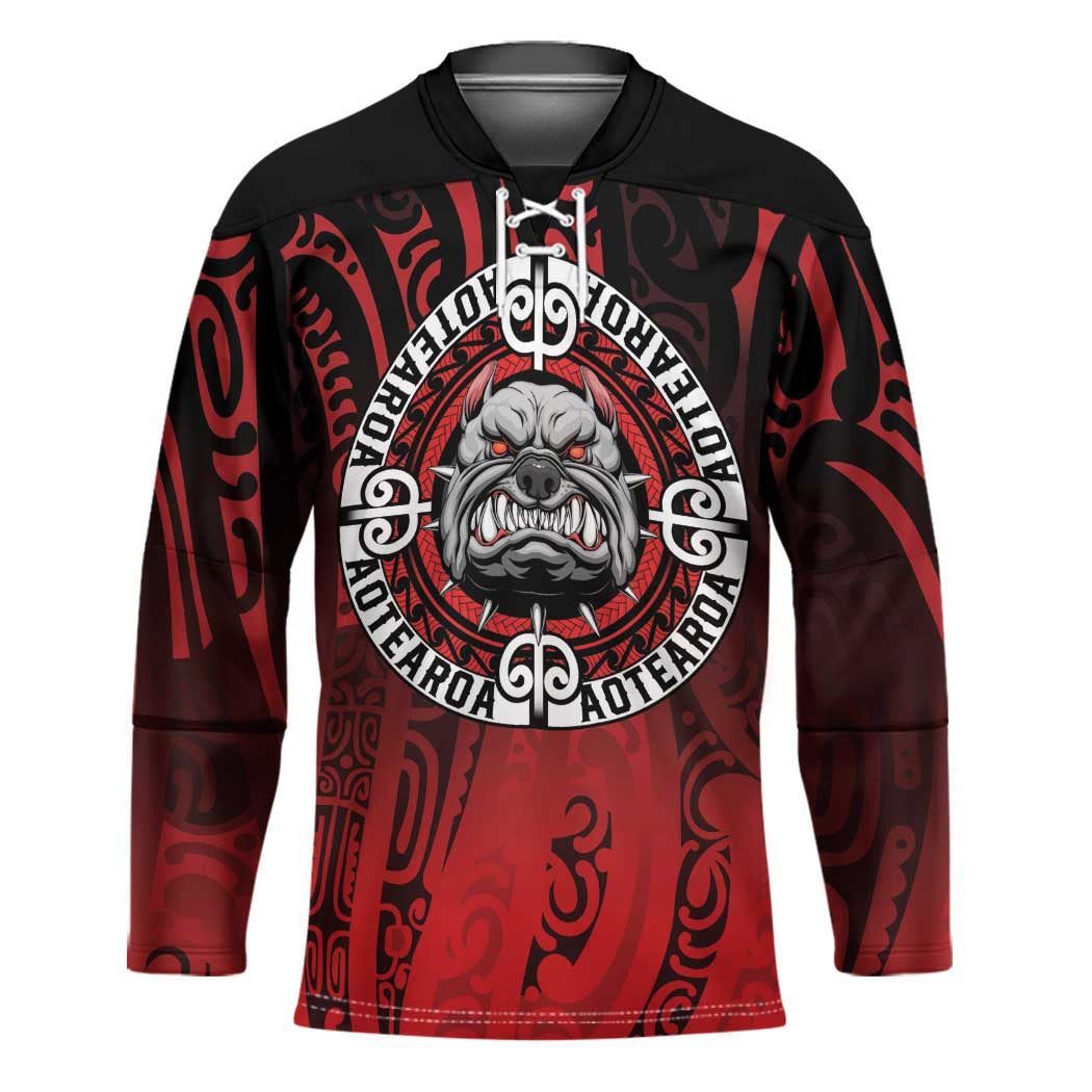Aotearoa Bulldog Hockey Jersey New Zealand Kowhaiwhai Tribal LT9 Unisex Red - Polynesian Pride