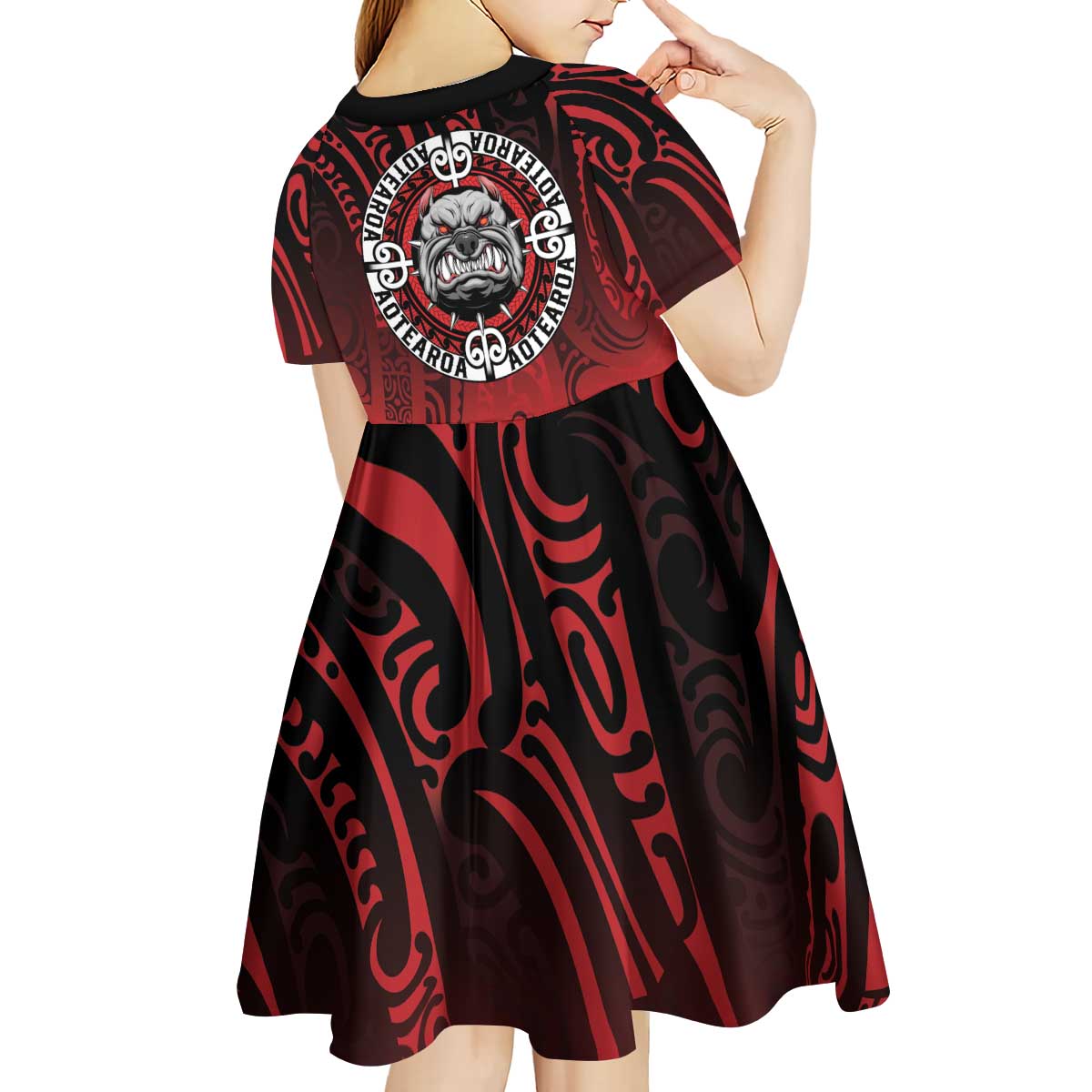 Aotearoa Bulldog Kid Short Sleeve Dress New Zealand Kowhaiwhai Tribal LT9 - Polynesian Pride