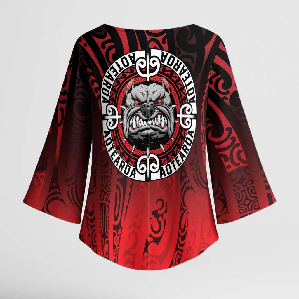 Aotearoa Bulldog Kimono Sleeve Blouse New Zealand Kowhaiwhai Tribal LT9 - Polynesian Pride