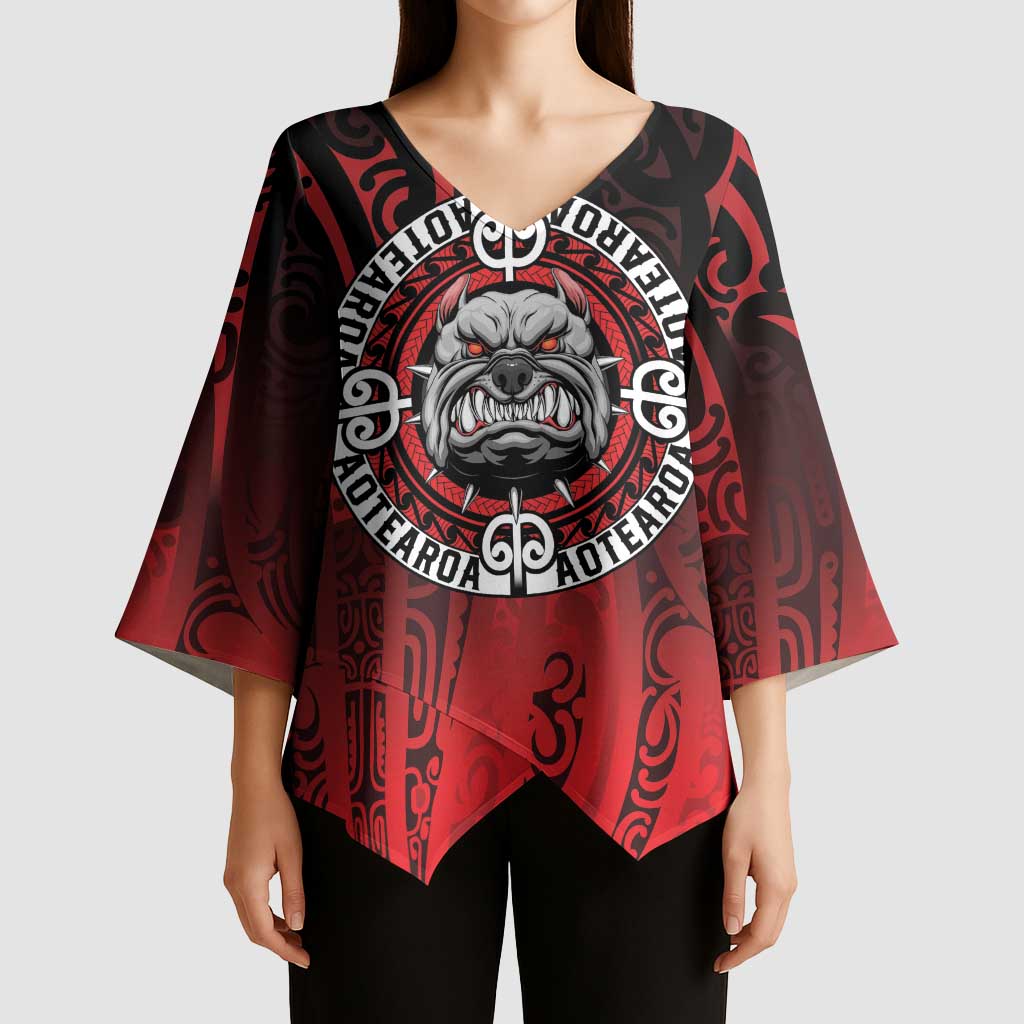 Aotearoa Bulldog Kimono Sleeve Blouse New Zealand Kowhaiwhai Tribal LT9 - Polynesian Pride
