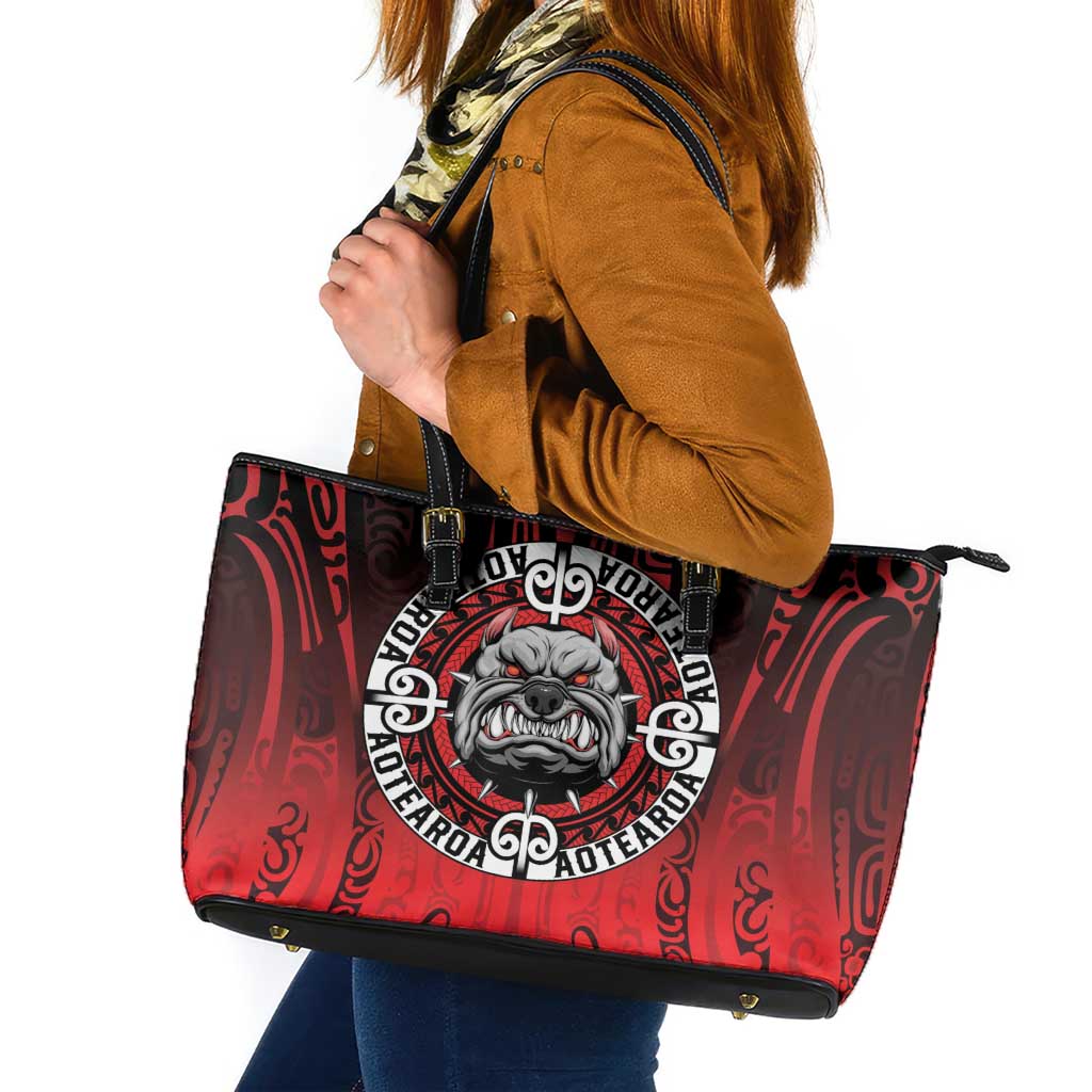 Aotearoa Bulldog Leather Tote Bag New Zealand Kowhaiwhai Tribal LT9 Red - Polynesian Pride