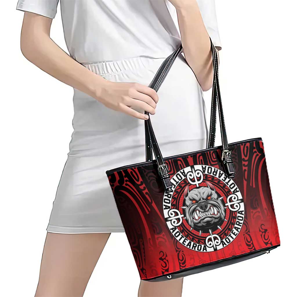 Aotearoa Bulldog Leather Tote Bag New Zealand Kowhaiwhai Tribal LT9 - Polynesian Pride