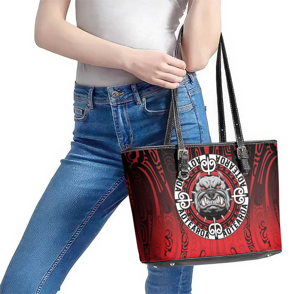 Aotearoa Bulldog Leather Tote Bag New Zealand Kowhaiwhai Tribal LT9 - Polynesian Pride