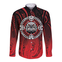 Aotearoa Bulldog Long Sleeve Button Shirt New Zealand Kowhaiwhai Tribal LT9 Unisex Red - Polynesian Pride