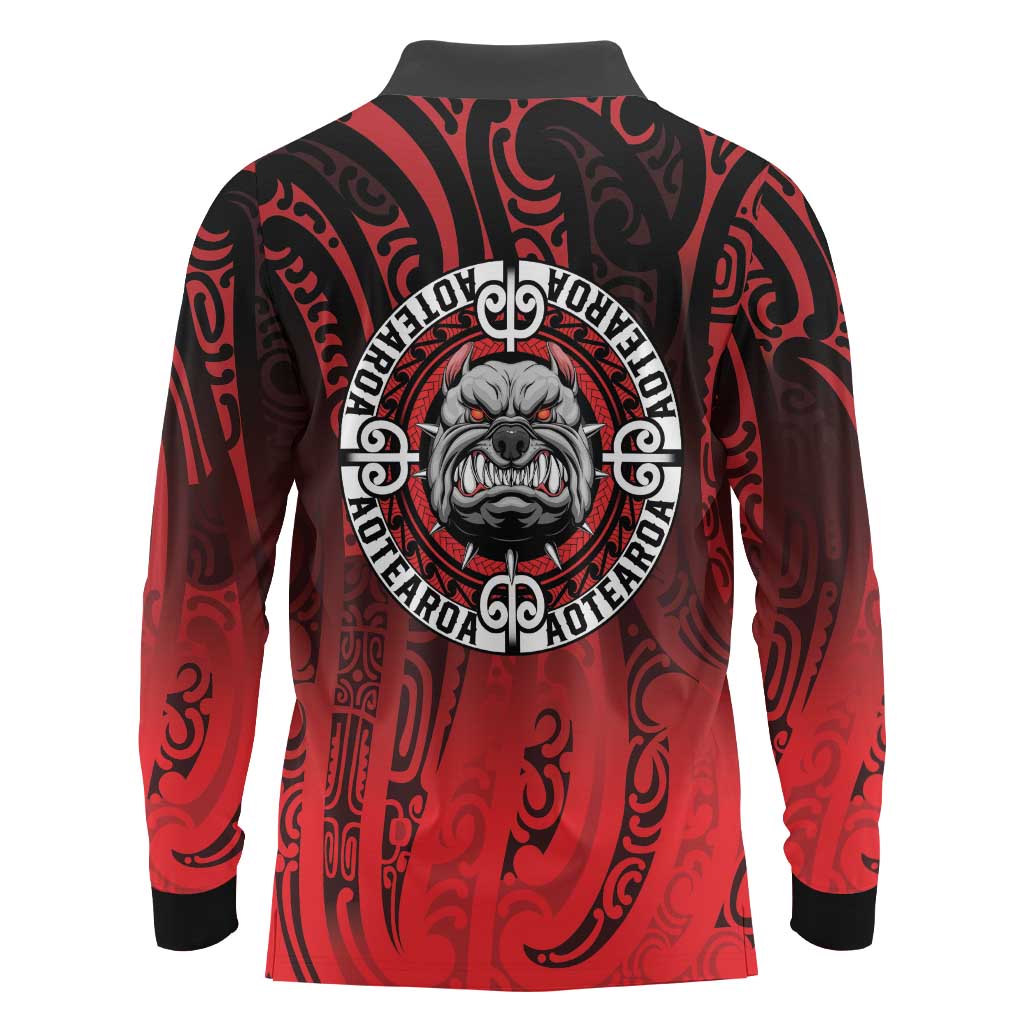 Aotearoa Bulldog Long Sleeve Polo Shirt New Zealand Kowhaiwhai Tribal LT9 - Polynesian Pride