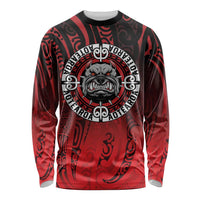 Aotearoa Bulldog Long Sleeve Shirt New Zealand Kowhaiwhai Tribal LT9 Unisex Red - Polynesian Pride
