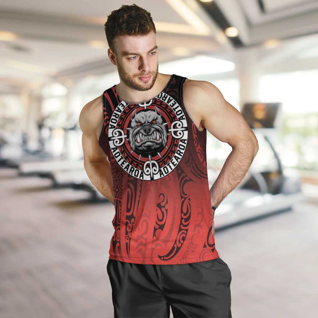 Aotearoa Bulldog Men Tank Top New Zealand Kowhaiwhai Tribal LT9 Red - Polynesian Pride
