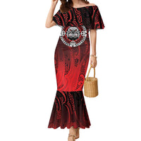 Aotearoa Bulldog Mermaid Dress New Zealand Kowhaiwhai Tribal LT9 Women Red - Polynesian Pride