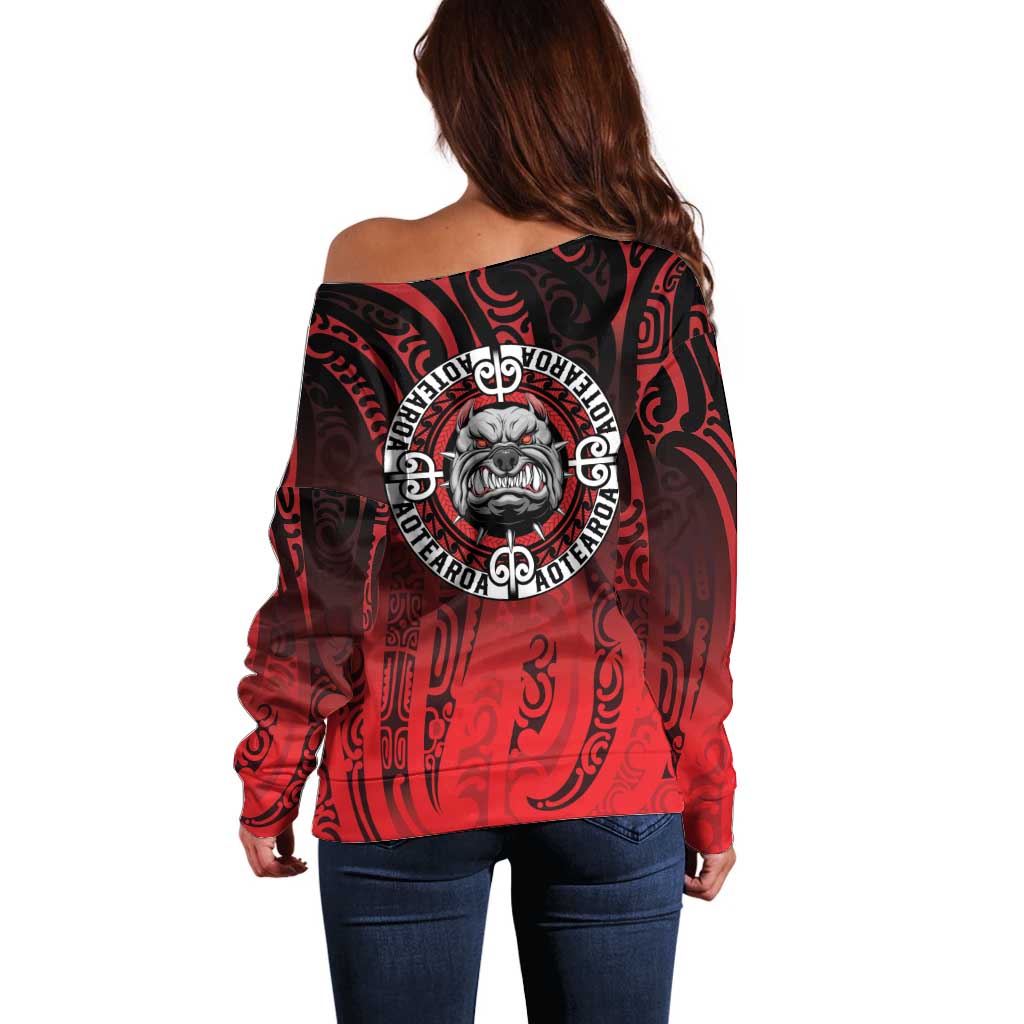 Aotearoa Bulldog Off Shoulder Sweater New Zealand Kowhaiwhai Tribal LT9 - Polynesian Pride