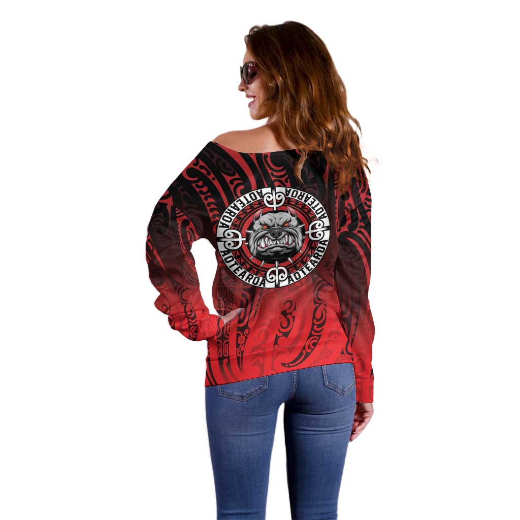 Aotearoa Bulldog Off Shoulder Sweater New Zealand Kowhaiwhai Tribal LT9 - Polynesian Pride