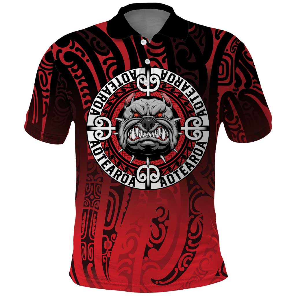 Aotearoa Bulldog Polo Shirt New Zealand Kowhaiwhai Tribal LT9 Red - Polynesian Pride