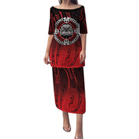 Aotearoa Bulldog Puletasi New Zealand Kowhaiwhai Tribal LT9 Long Dress Red - Polynesian Pride