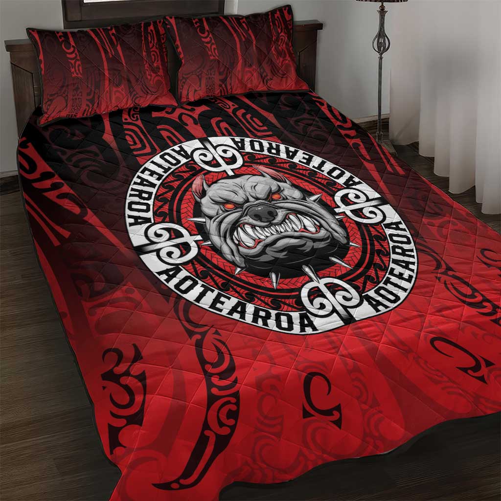 Aotearoa Bulldog Quilt Bed Set New Zealand Kowhaiwhai Tribal LT9 Red - Polynesian Pride