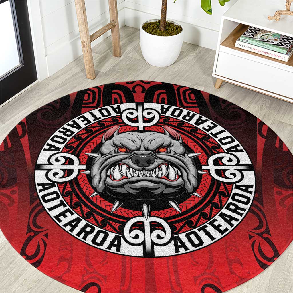 Aotearoa Bulldog Round Carpet New Zealand Kowhaiwhai Tribal LT9 Red - Polynesian Pride