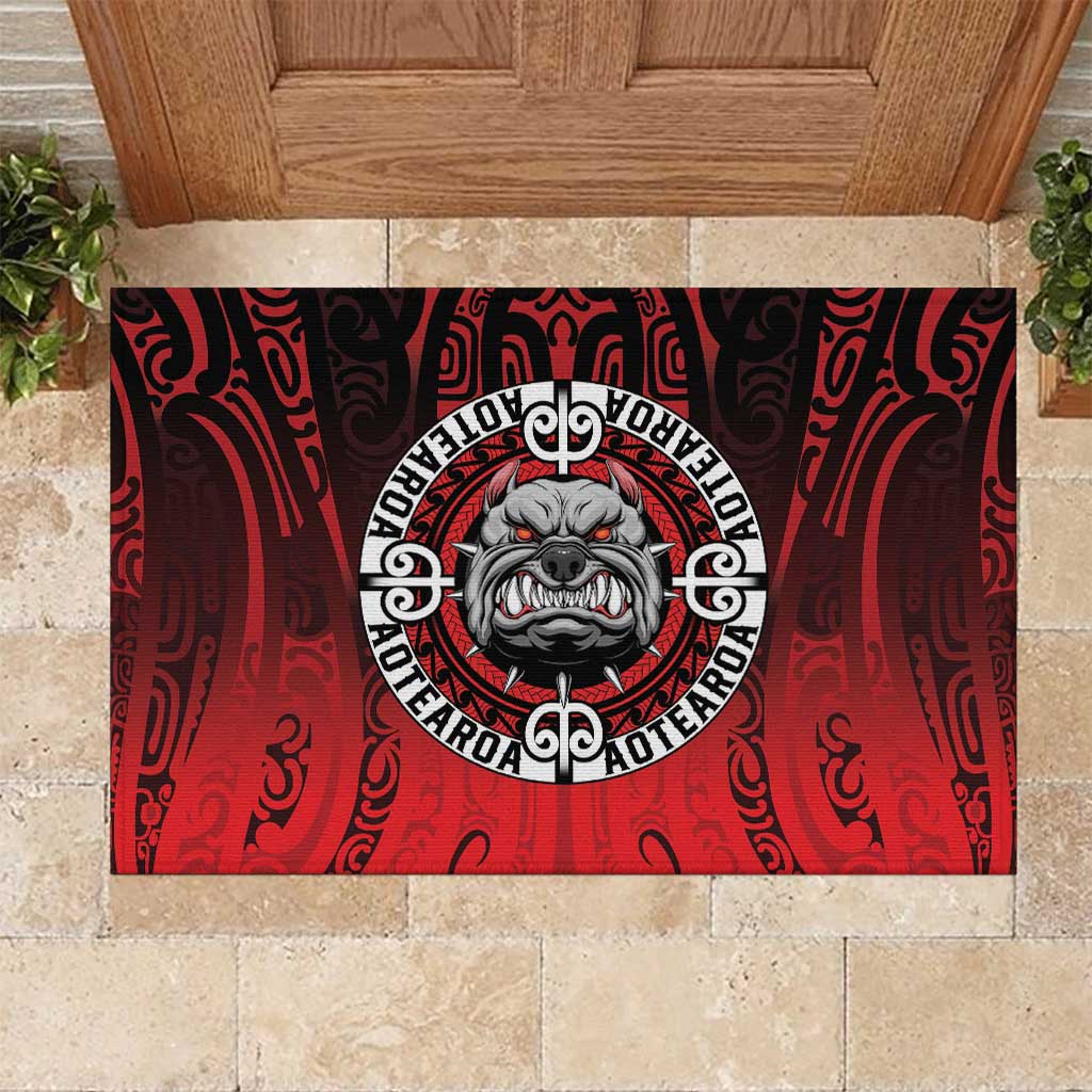 Aotearoa Bulldog Rubber Doormat New Zealand Kowhaiwhai Tribal LT9 Red - Polynesian Pride