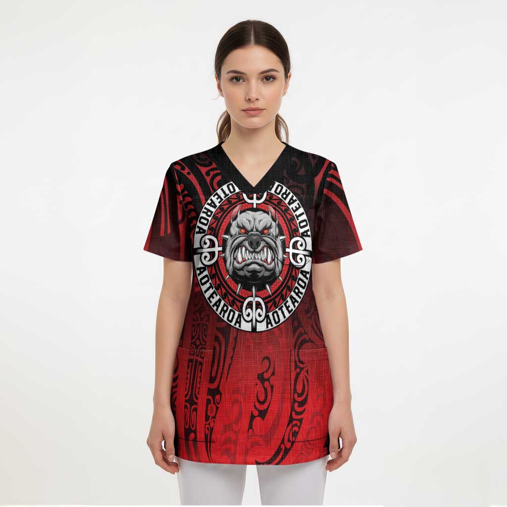 Aotearoa Bulldog Scrub Top New Zealand Kowhaiwhai Tribal LT9 - Polynesian Pride