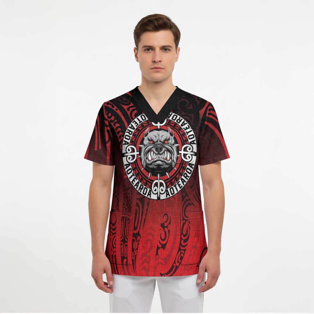 Aotearoa Bulldog Scrub Top New Zealand Kowhaiwhai Tribal LT9 - Polynesian Pride