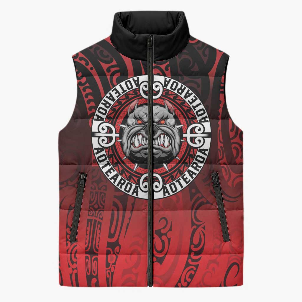 Aotearoa Bulldog Sleeveless Puffer Jacket New Zealand Kowhaiwhai Tribal LT9 Unisex Red - Polynesian Pride