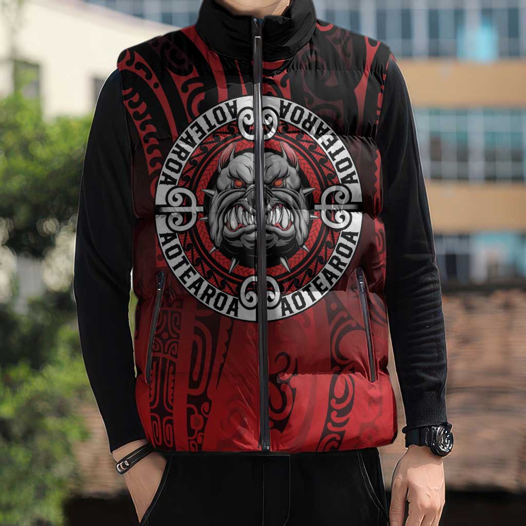 Aotearoa Bulldog Sleeveless Puffer Jacket New Zealand Kowhaiwhai Tribal LT9 - Polynesian Pride