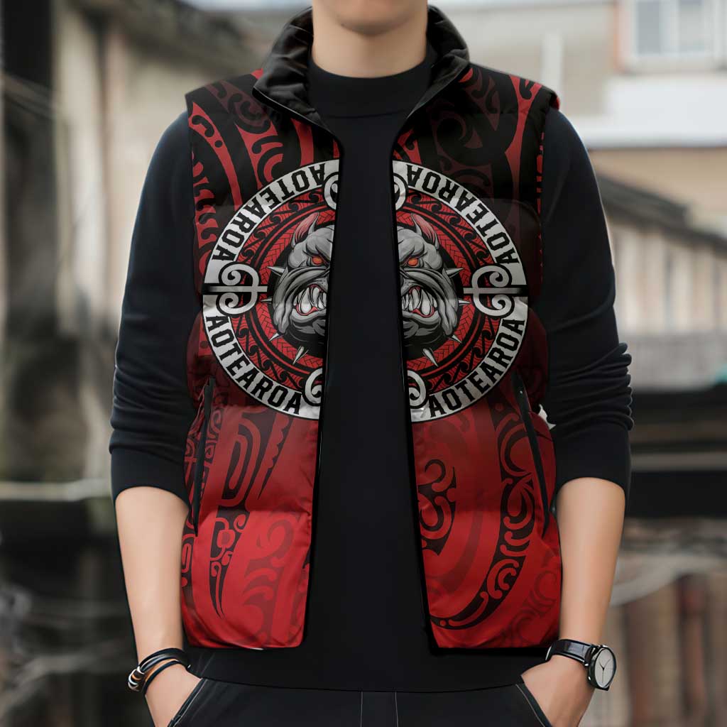 Aotearoa Bulldog Sleeveless Puffer Jacket New Zealand Kowhaiwhai Tribal LT9 - Polynesian Pride