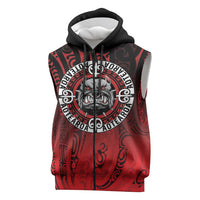 Aotearoa Bulldog Sleeveless Zip Hoodie New Zealand Kowhaiwhai Tribal LT9 Red - Polynesian Pride