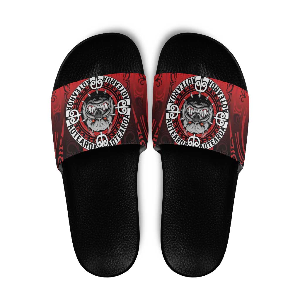Aotearoa Bulldog Slide Sandals New Zealand Kowhaiwhai Tribal LT9 Red - Polynesian Pride