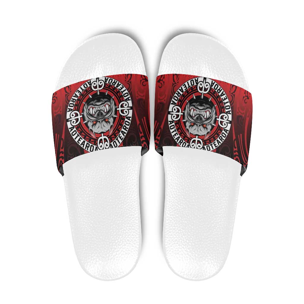 Aotearoa Bulldog Slide Sandals New Zealand Kowhaiwhai Tribal LT9 Red - Polynesian Pride