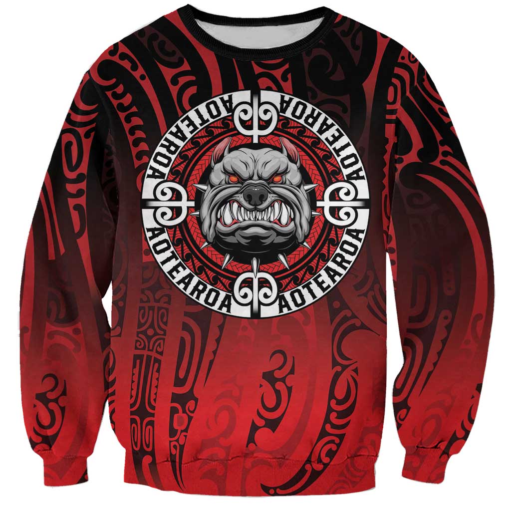 Aotearoa Bulldog Sweatshirt New Zealand Kowhaiwhai Tribal LT9 Unisex Red - Polynesian Pride