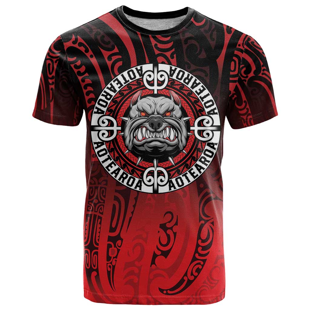 Aotearoa Bulldog T Shirt New Zealand Kowhaiwhai Tribal LT9 Red - Polynesian Pride