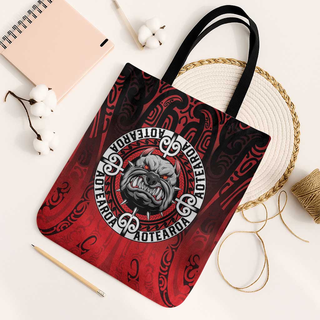 Aotearoa Bulldog Tote Bag New Zealand Kowhaiwhai Tribal LT9 Black Strap One Size Red - Polynesian Pride