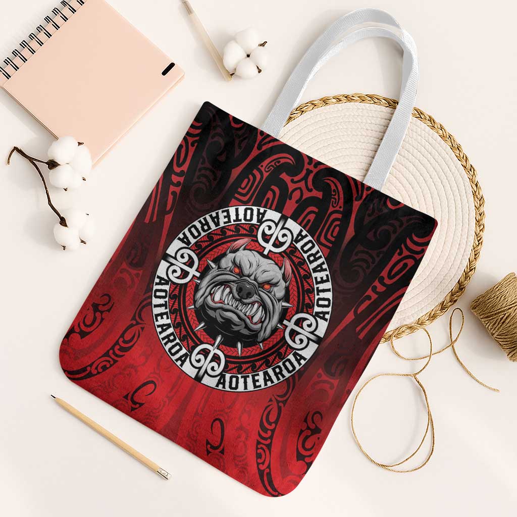 Aotearoa Bulldog Tote Bag New Zealand Kowhaiwhai Tribal LT9 White Strap One Size Red - Polynesian Pride