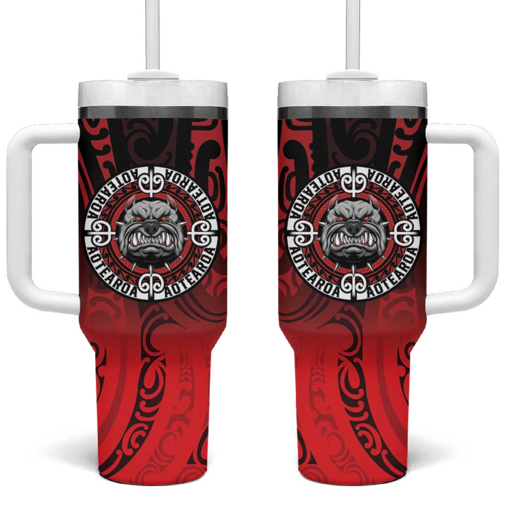 Aotearoa Bulldog Tumbler With Handle New Zealand Kowhaiwhai Tribal LT9 One Size: 40 oz Red - Polynesian Pride