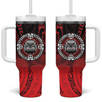 Aotearoa Bulldog Tumbler With Handle New Zealand Kowhaiwhai Tribal LT9 One Size: 40 oz Red - Polynesian Pride
