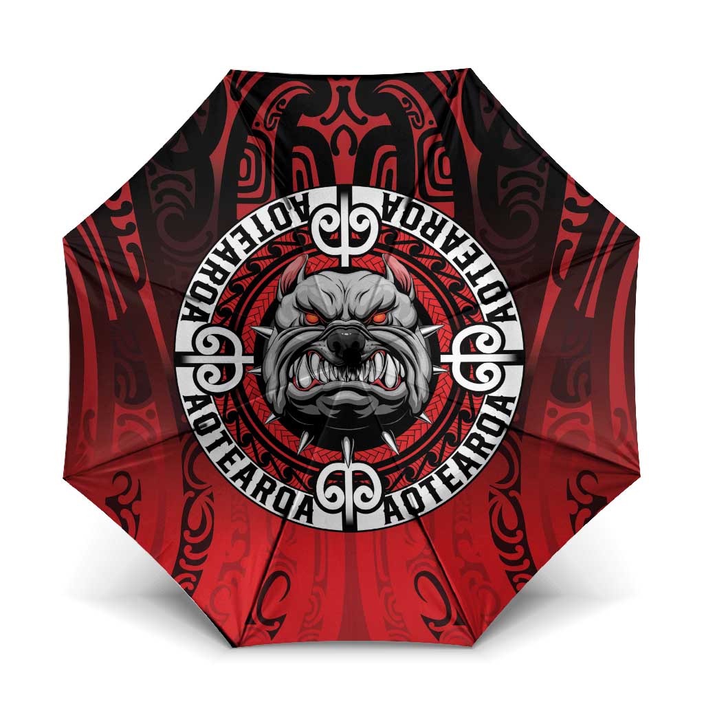 Aotearoa Bulldog Umbrella New Zealand Kowhaiwhai Tribal LT9 One Size Folded 11.42 inch Opened Diameter 37.4 inch Red - Polynesian Pride