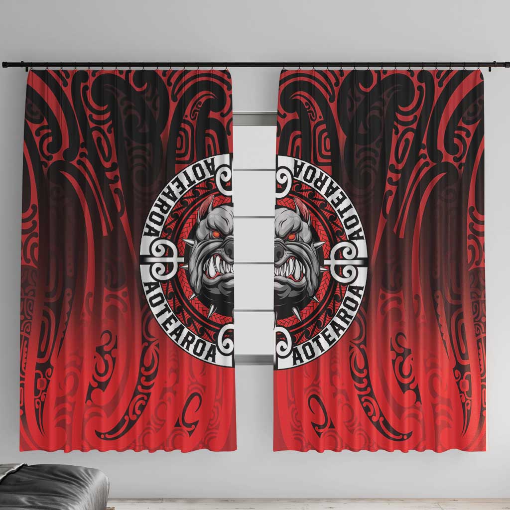 Aotearoa Bulldog Window Curtain New Zealand Kowhaiwhai Tribal LT9 With Hooks Red - Polynesian Pride